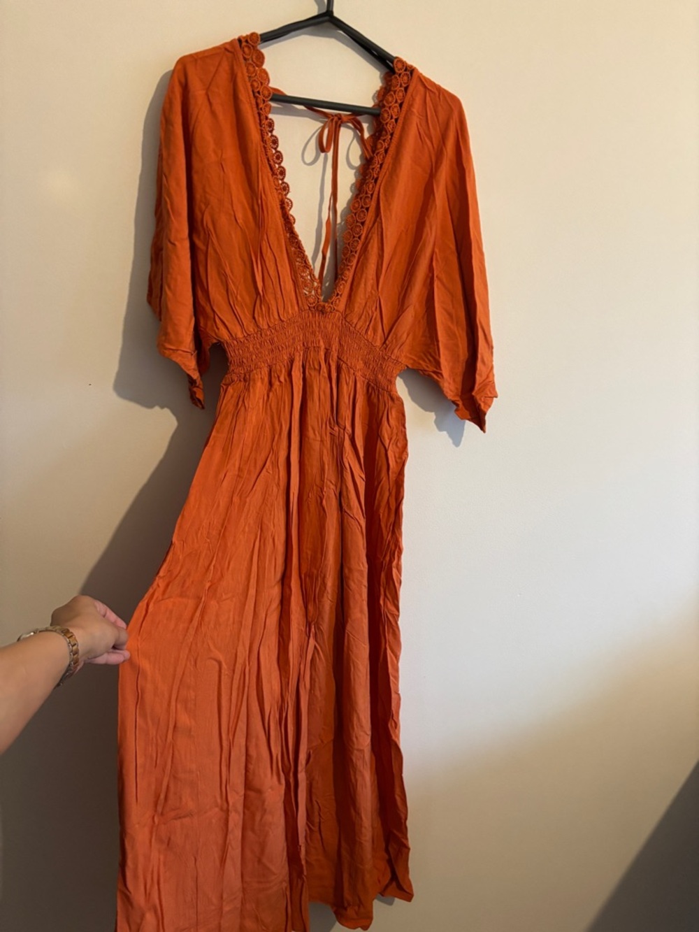 Boho Deep V Maxi Dress in Burnt Orange